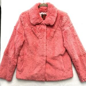 Bernardo Large L Spanish Rabbit Fur Coat Coral Salmon Jacket Satin Lined